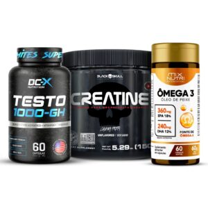 TESTO 1000GH (60 CAPS) – DCX + CREATINA BLACK SKULL 150G + OMEGA 3 ( 60 CAPS) MIXNUTRI