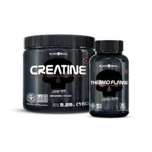Combo Thermo Flame (60 Caps) BLACK SKULL + Creatina (150g) BLACK SKULL
