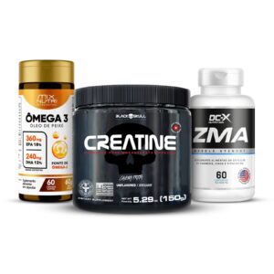 Combo Ômega 3 (60 Caps) MIX NUTRI + Creatina (150g) BLACK SKULL + ZMA (60 Caps) DCX