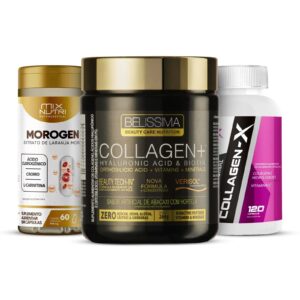 Combo Morogen (60 Caps) MIX NUTRI + Colágeno (120 Caps) DCX + Collagen Plus Belissima (264g) BLACK SKULL