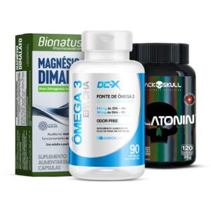Combo Ômega 3 (90 Caps) DCX + Magnésio Dimalato (60 Caps) BIONATUS + Melatonina (120 Caps) DCX