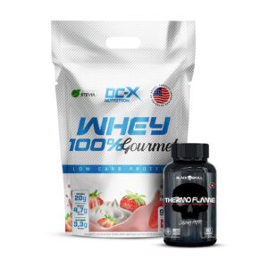 Combo Whey 100% Gourmet (900g - Refil) DCX + Thermo Flame (60 Caps) BLACK SKULL
