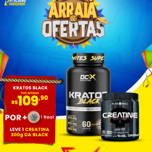Na Compra de 1 Kratos Black (60 Caps) DCX + 1 Real - Leve 1 (Uma) Creatina (300g) BLACK SKULL