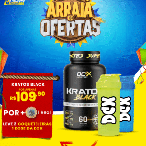Na Compra de 1 Kratos Black (60 Caps) DCX + 1 Real - Leve 2 (Duas) Coqueteleiras DCX