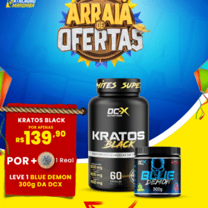 Na Compra de 1 Kratos Black (60 Caps) DCX + 1 Real - Leve 1 (Um) Pré Treino Blue Demon (300g) DCX